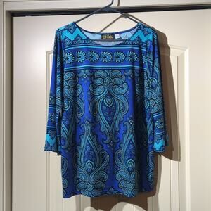 Bob Mackie Wearable Art Vintage Blue Silky Feel Stretch Tunic Women's Size S